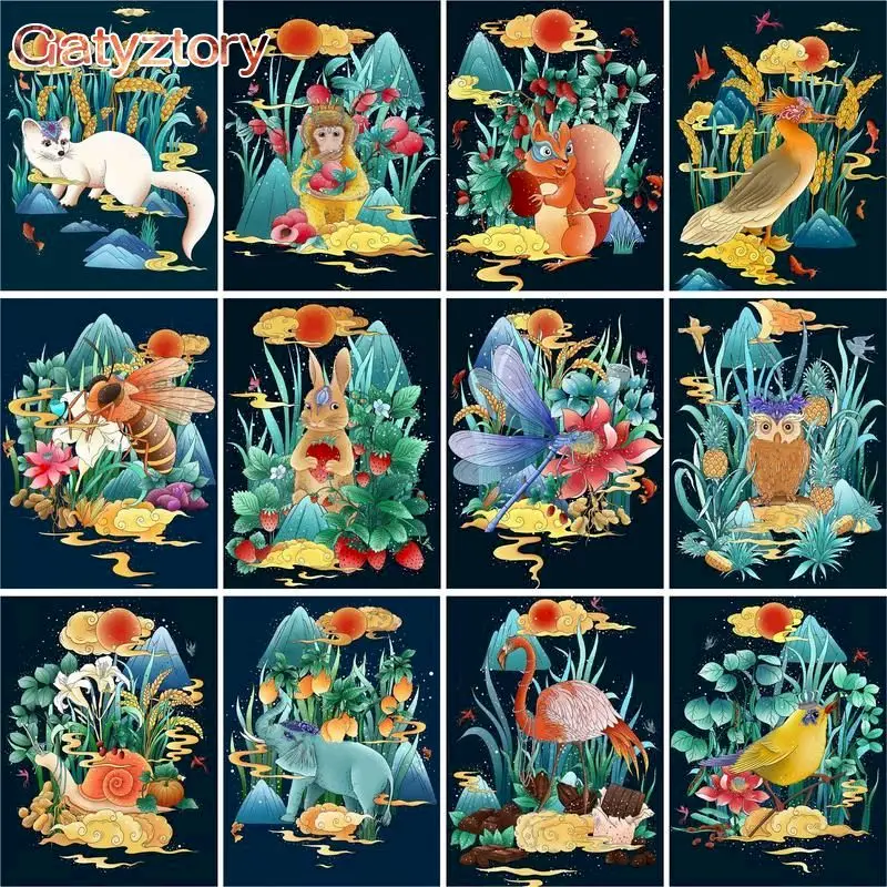 Gatyztory Frame Diy Painting By Numbers Abstract Animals Drawing By