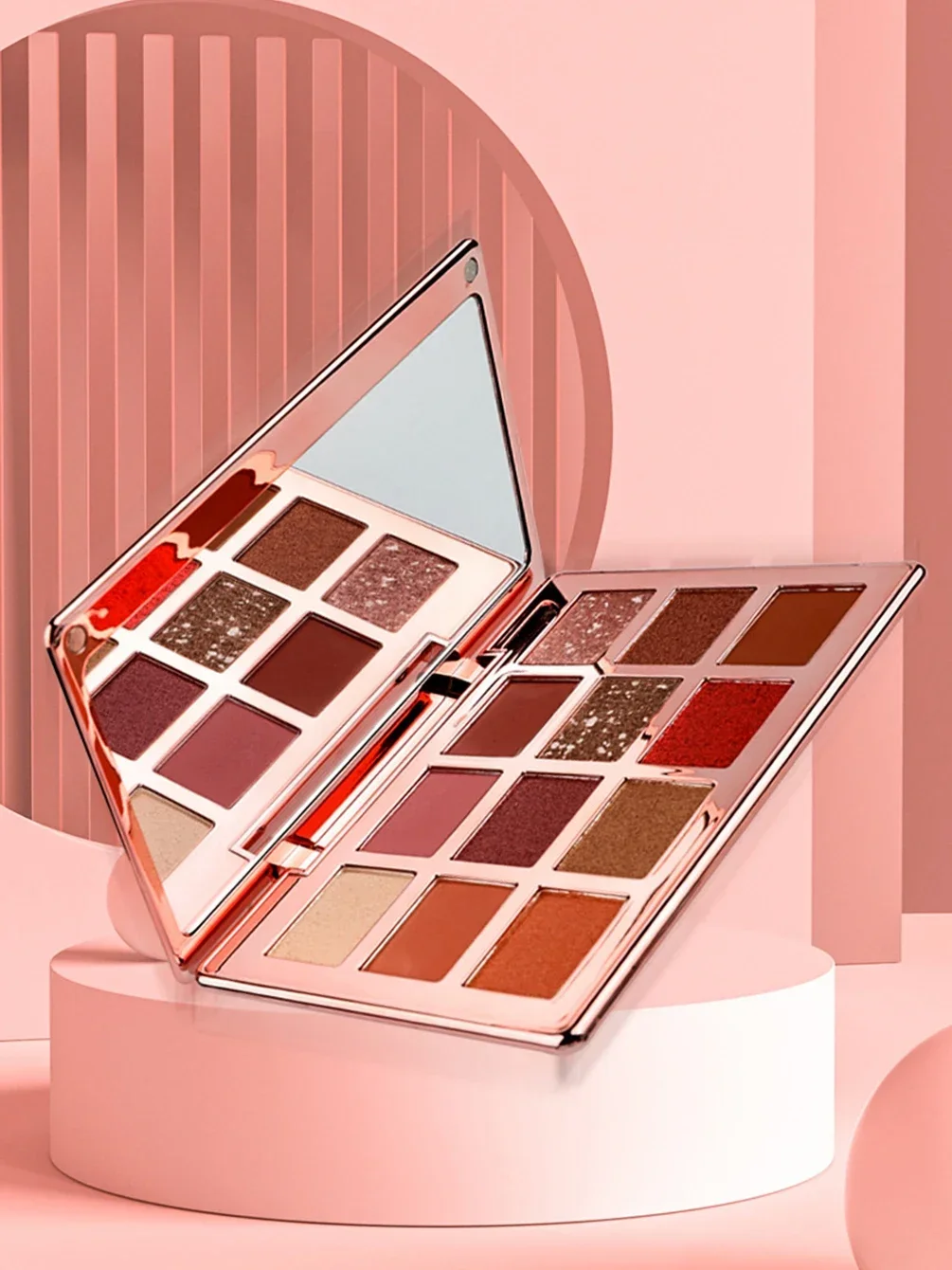 12color Private Label Eyeshadow Palette Custom Bulk with Band Mirror Shimmering Matte Fully Electroplated Gold Makeup Pigment 6