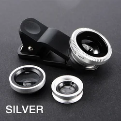 Universal 3 - in - 1 Fisheye and Wide Angle Smartphone Camera Lens with Macro Clip Attachment (Silver)