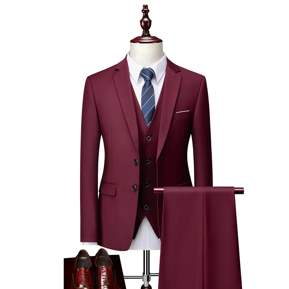 Men's Slim Fit Suits Blazer Jacket Vest Pant 3 Piece Set Wedding Groom Party Business Smart Casual Suit for Men Four Seasons