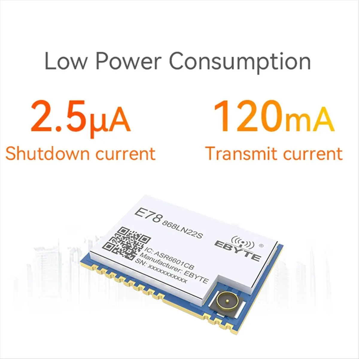 T28C LoRaWAN SoC E78-868LN22S 868MHz LoRa 모듈 ASR6505/6601TXCO 22dBm 무선 트랜시버 SMD IPEX 스탬프 홀 커넥터
