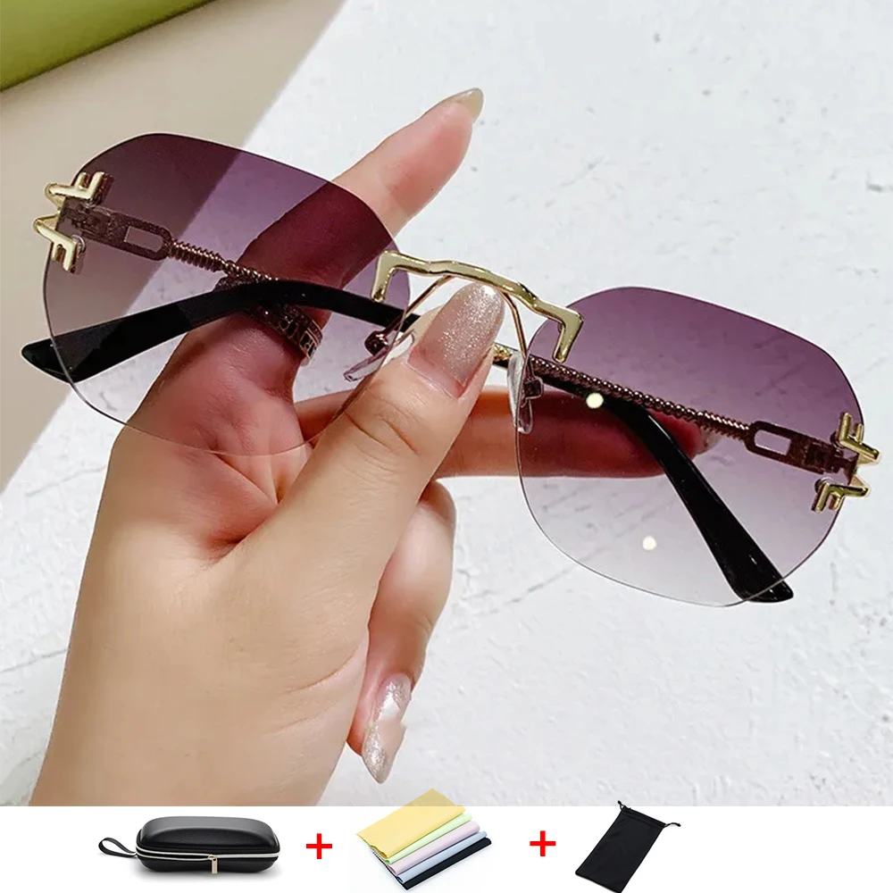 

Солнцезащитные очки без оправы для мужчин и женщин, роскошные квадратные, без оправы, с градиентом, Модные Винтажные, с деревянными дужками