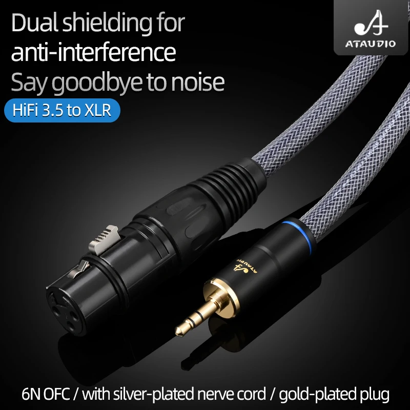 ATAUDIO HiFi 3.5 - XLR 케이블 (앰프 마이크용) 고품질 6N OFC 3.5mm 스테레오 잭 - 3핀 XLR 남성&여성 오디오 케이블