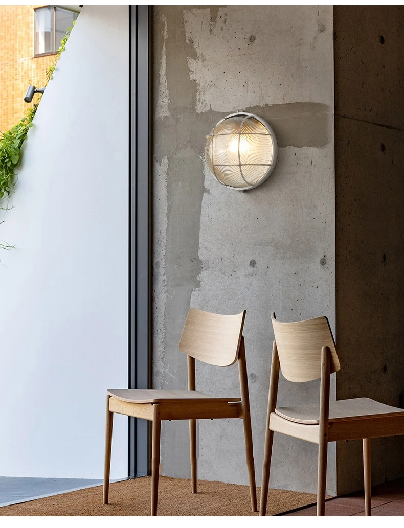 Round Outdoor Retro LED Wall Lamp E27 Waterproof Moisture Industrial Aluminium Glass Sconce Light Bathroom Garden Porch Light