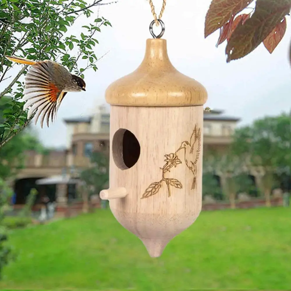 thumbnail image 2 of Handcrafted Wooden Hummingbird House - Outdoor Garden, Patio, Balcony Hanging Decor 2 of 12