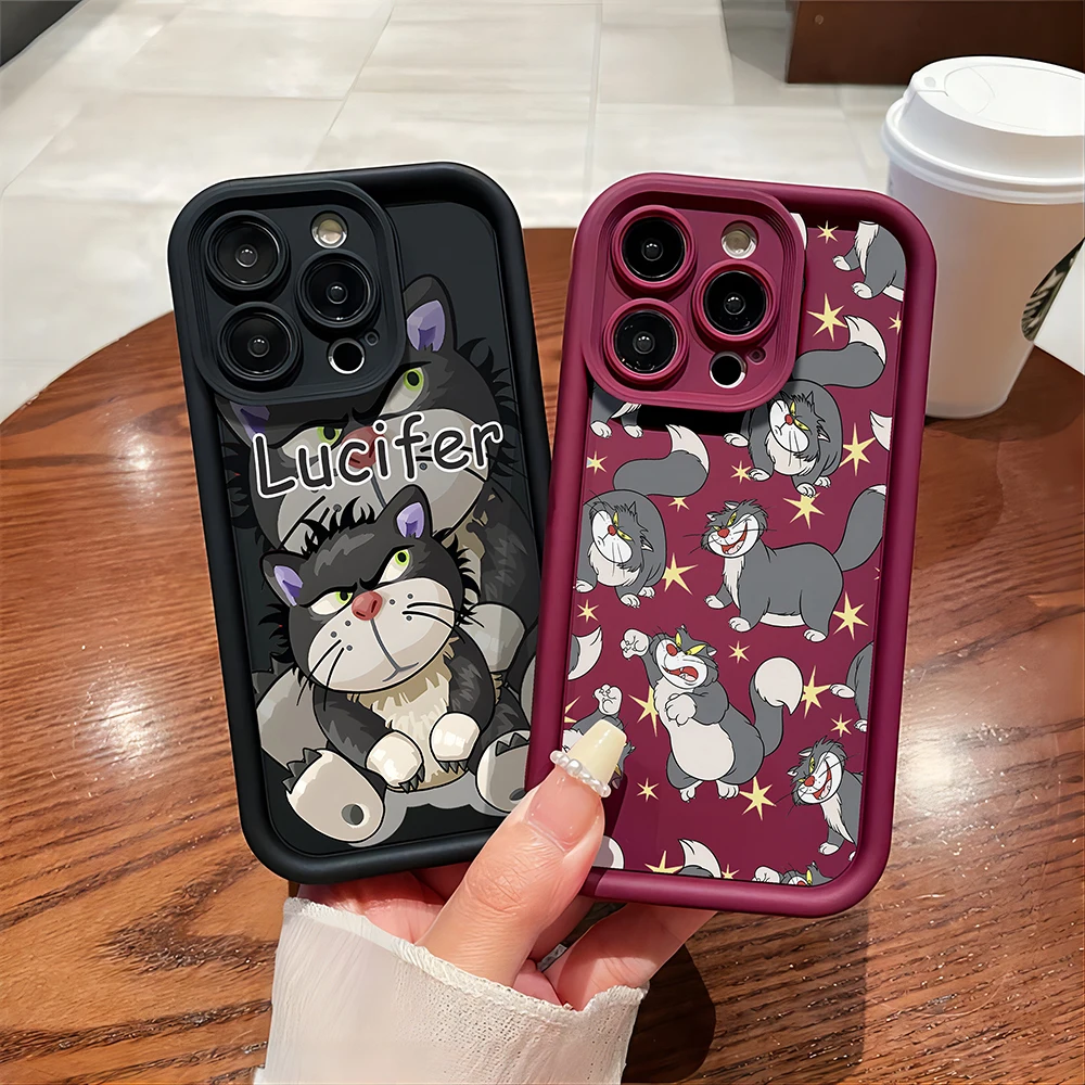 디즈니 귀여운 루시퍼 고양이 전화 케이스, OPPO Reno 2 3 4 5 6 7 7Z 8 8T 10 11 Pro Plus 4G 5G 소프트 TPU 백 커버, 핸드 스트랩 포함