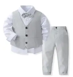 Gentleman's Boutique Cotton Vest Suit for Boys - Spring/Autumn Formal Outfit (Light Grey)