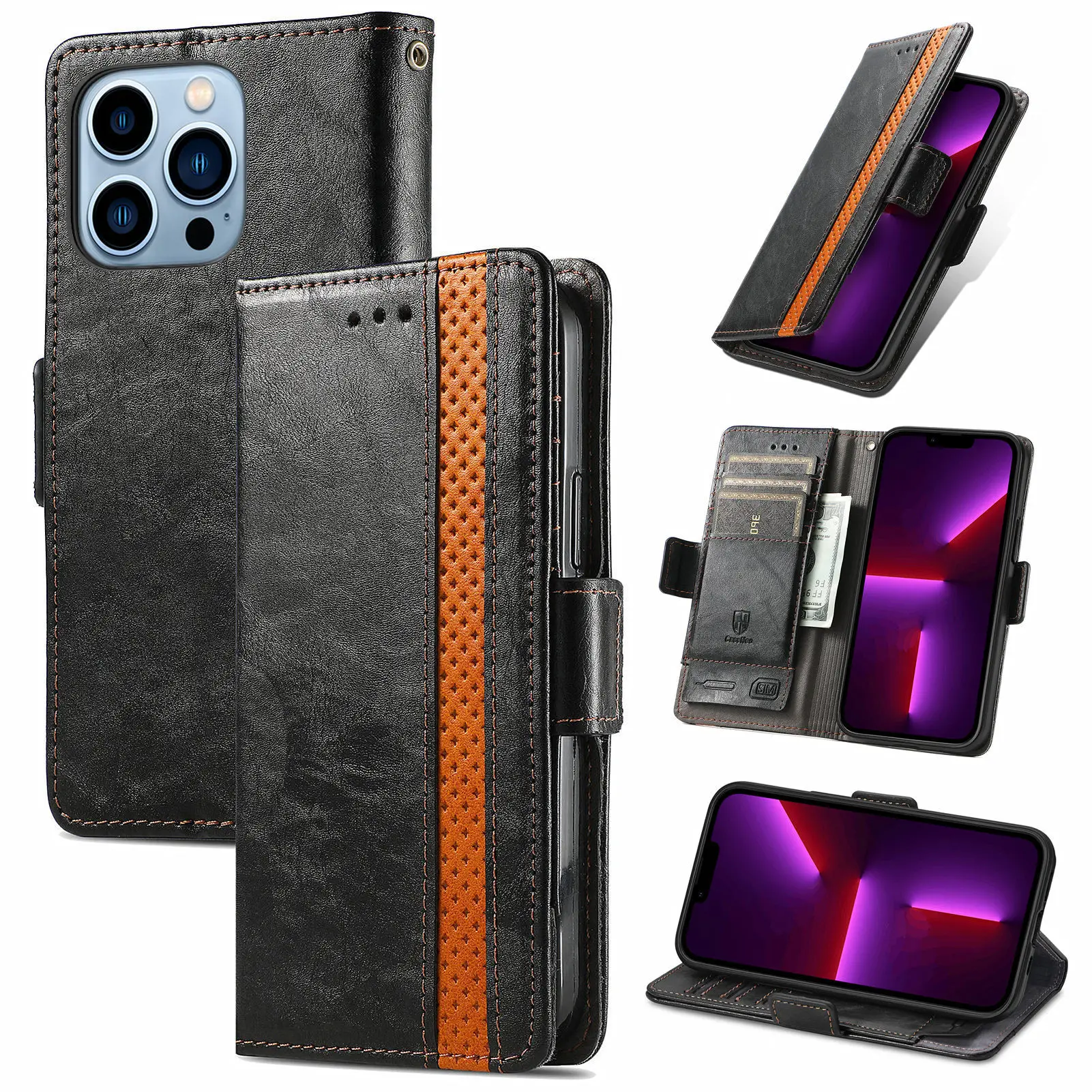 Étui Cuir Véritable ITape Pour Honor 400 Lite - Portefeuille RFID Avec Fente Carte, Rabat Anti-Choc Noir