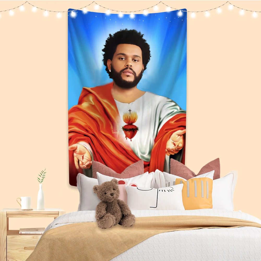Rapper Singer Tapestry The Weeknd Printed Dorm Background Cloth Home Decorations For Living Room Wall Hanging Blanket