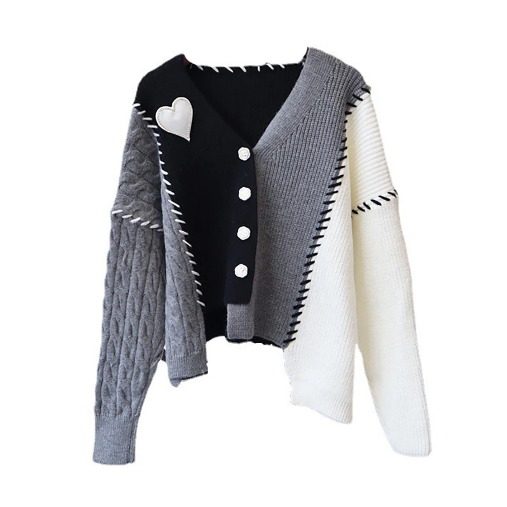 

Love Irregular Knitted Cardigan Women 2023 Autumn Winter New Loose Short Sweater Grey Coat Female