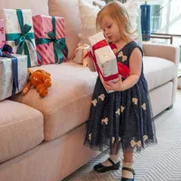 Robes de princesse pour bébés filles KS printemps 2026, vêtements pour enfants, robes à nœud papillon en maille à paillettes, nouvelles jupes pour enfants, robes de fête 4