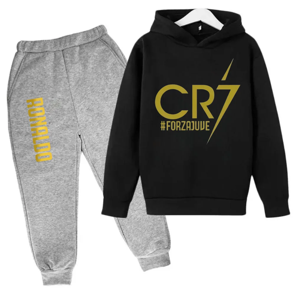 thumbnail image 1 of Conjunto de 2 piezas de sudadera y pantalones CR7 de ídolo de fútbol de primavera y otoño para niños, adecuado para deportes, ocio, moda, chándales para niños y niñas, 1 of 5
