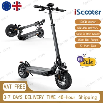 Monopattino elettrico iScooter W9 con motore da 1000W, batteria 48V14Ah, velocità massima 45km/h, pneumatici fuoristrada da 10 pollici e app intelligente.