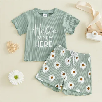 0-36months Baby Girl  Summer clothes set t-shirt Tops  Daisy Print Shorts Set for toddler girls 1