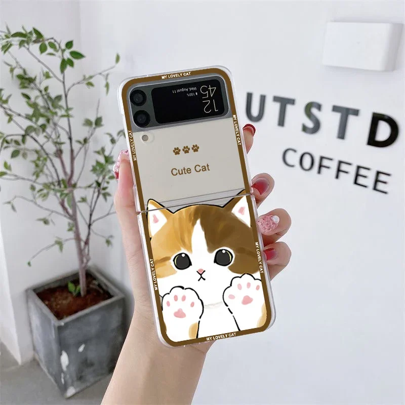 Cute Cartoon Animal Cat Transparent Folding Phone Case | Durable Hard Cover