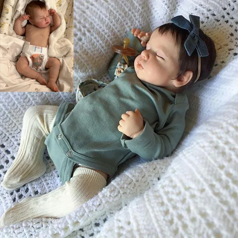 

19inch Full Body Newborn Baby Dolls Handmade Lifelike Reborn Loulou Sleeping Soft Touch with 3D Painted Skin Visible Veins