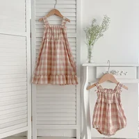 Kids Summer Baby Girls Clothes Princess Girl Plaid Slip Dress Sleeveless Baby Romper Family Matching Sister Outfit 2