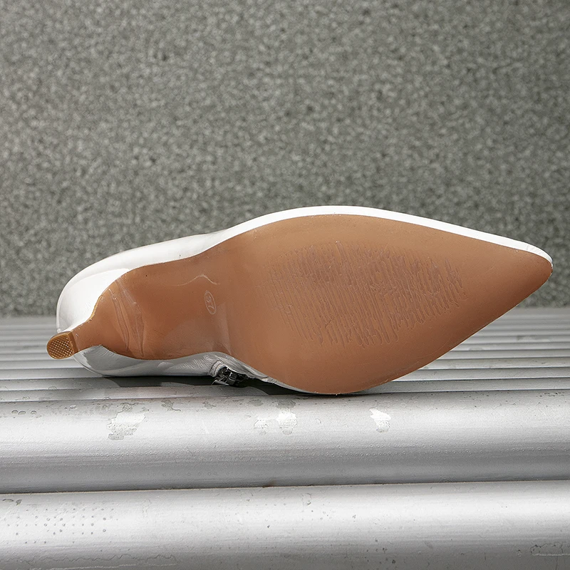 Kcenid New White Pleated Leather Boots Womens Winter 2023 Sexy Pointed Toe Zipper Pumps Thin High Heels Booties Shoes Autumn