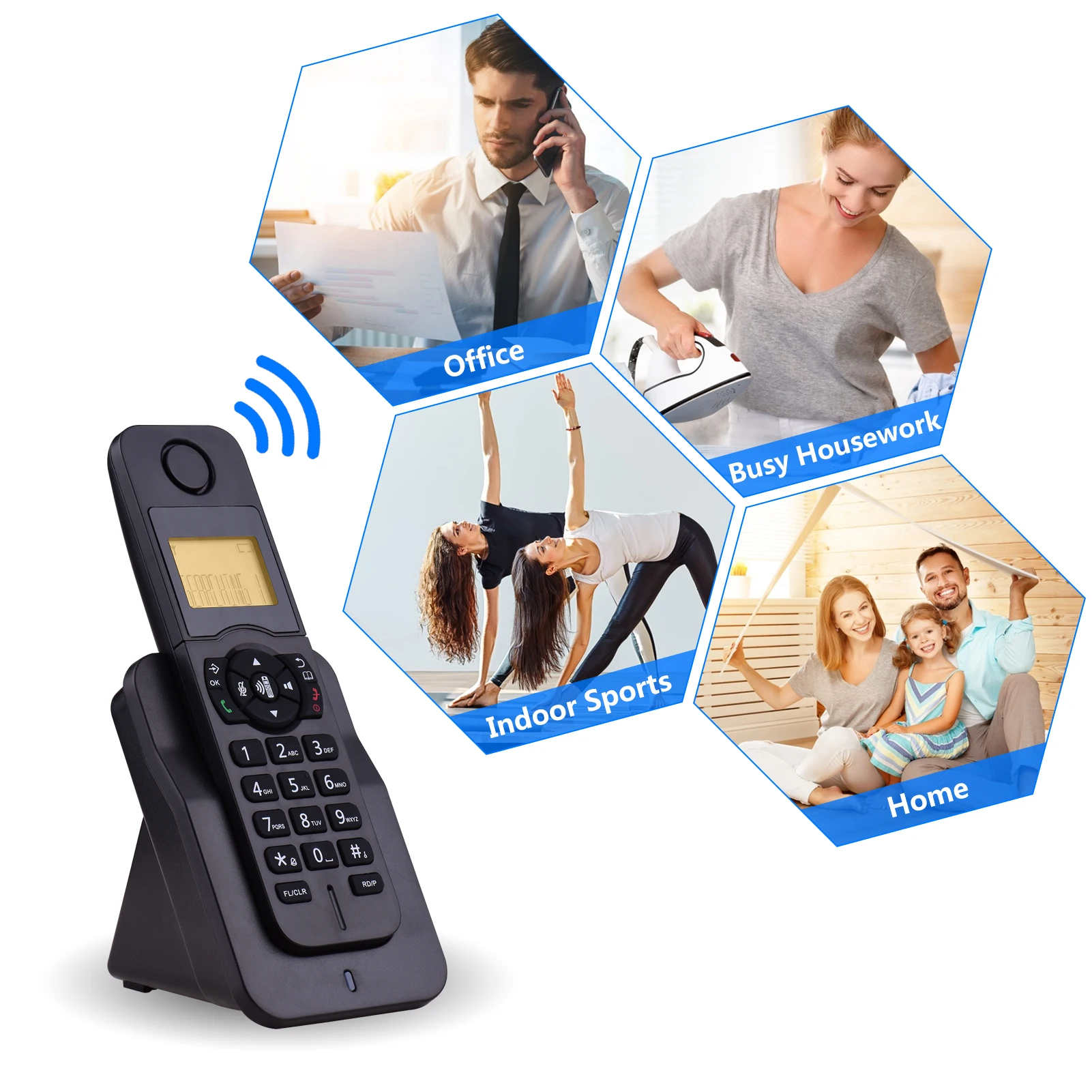 Cordless Phone Bisofice Expandable Cordless Phone Telephone with LCD Display Caller ID 50 Phone Book Memories Hands-free for Office Home Family