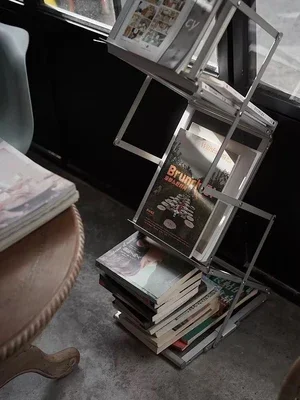 Nordic folding bookshelf home vertical floor magazine rack floor creative art small bookcase storage shelf