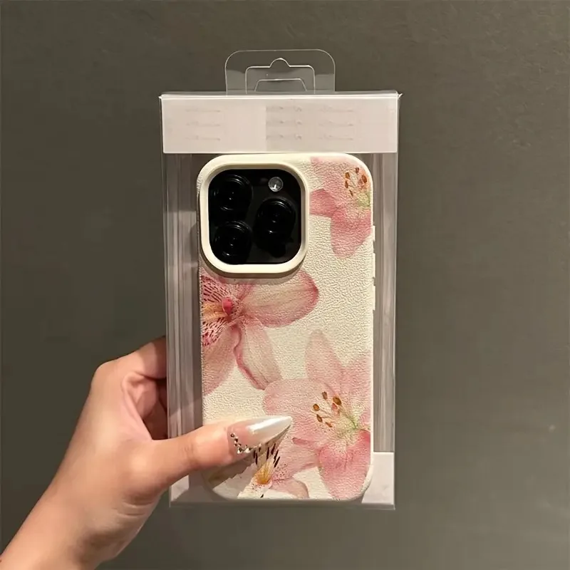 รูปสินค้า เคสโทรศัพท์ลายดอกลิลลี่ สีชมพู สำหรับ iPhone 16/17/15/14/13/12/11 Pro Max หนังวินเทจ ป้องกันอย่างดี