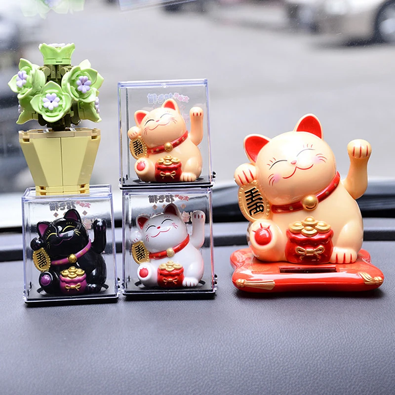 

Декоративная мини-Статуэтка на солнечной батарее, автоматическое украшение для автомобиля в виде кошки на удачу, скульптура для выпечки, настольное украшение для дома