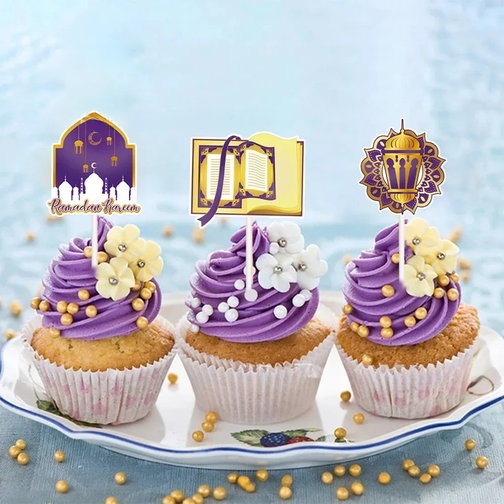 Rsstarxi 24 Stück Eid Mubarak Cupcake Topper – Gold-glitzernd, Mond & Sterne, Für Ramadan & Eid-Partys