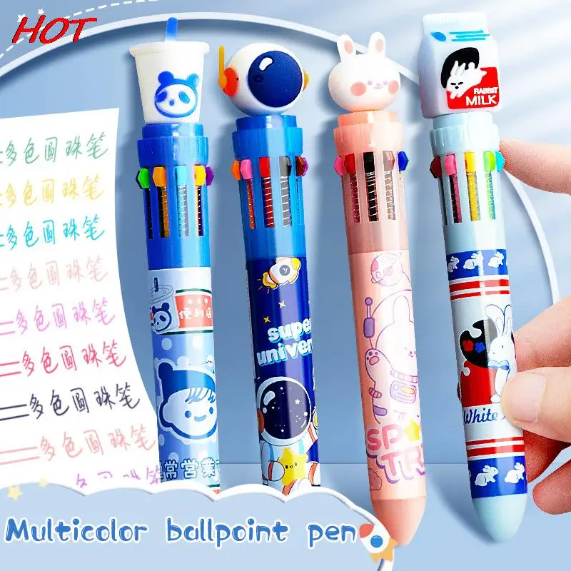 

8/10 Colors Cartoon Astronaut Rabbit Mechanical Ballpoint Pen Multicolored Pens Colorful Refill School Office Writing Stationery