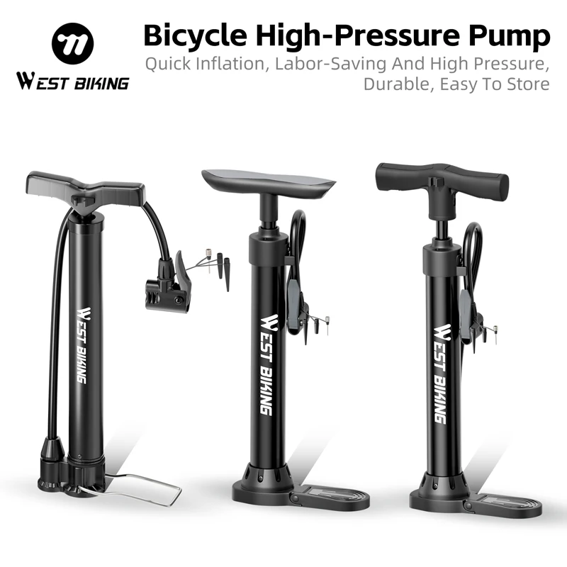 웨스트 바이킹 휴대용 자전거 펌프 120PSI 고압 자전거 타이어 공기 주입기 (프레스타/슈레더/우드 밸브용 3-in-1 밸브 포함)