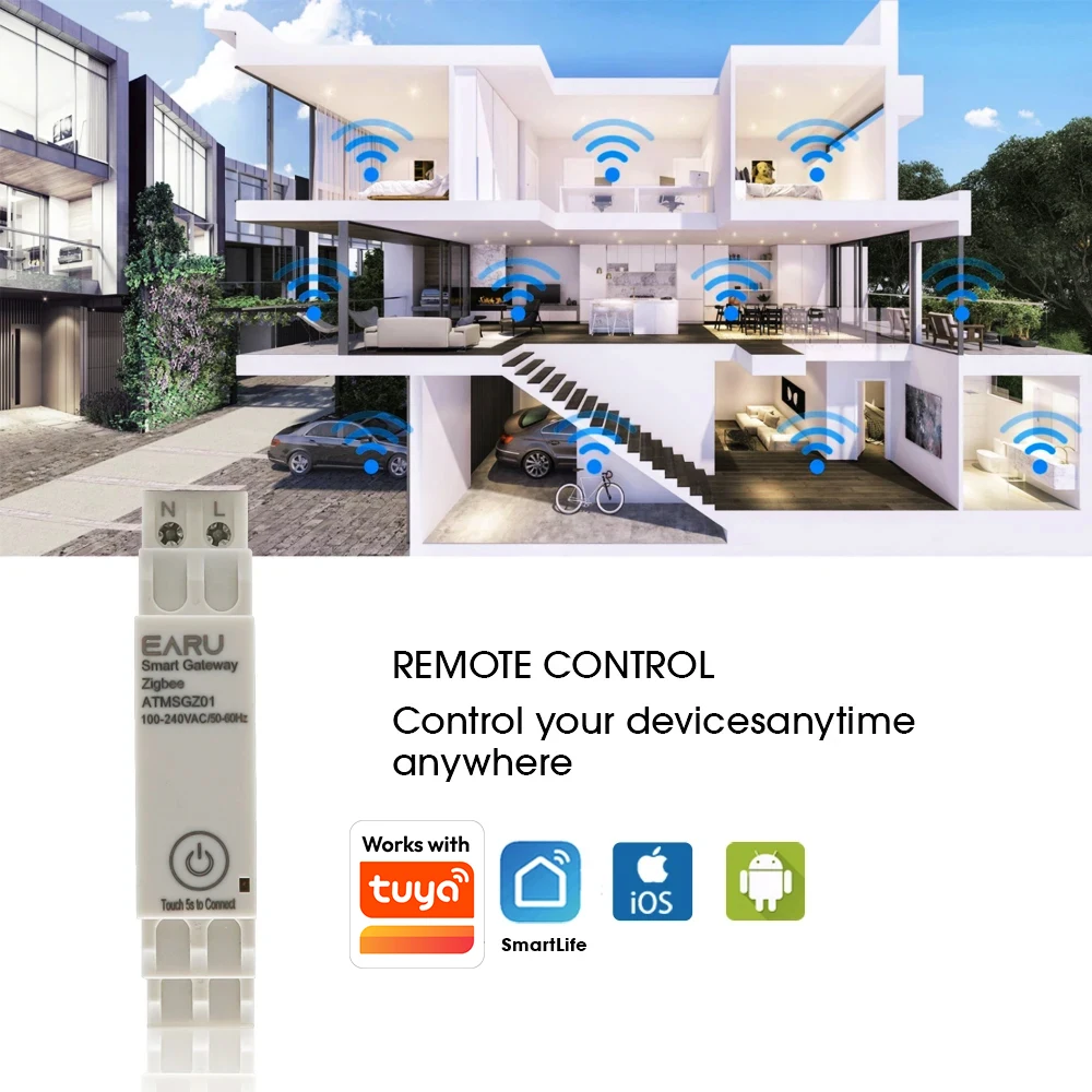 Tuya 무선 Zigbee 브리지 스마트 홈 AC100  240V 50/60Hz Din-Rail Zigbee 게이트웨이 허브 Alexa Google 홈용 원격 제어