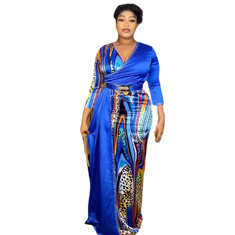 African Dresses For Women 2023 New Summer Muslim Print Evening Party Elegant Slit Maxi Long Dress Big Size Africa Clothing african traditional clothes for men plus size shirt and ankara pant 2 piece set tribal outfits muslim clothing formal a2016057