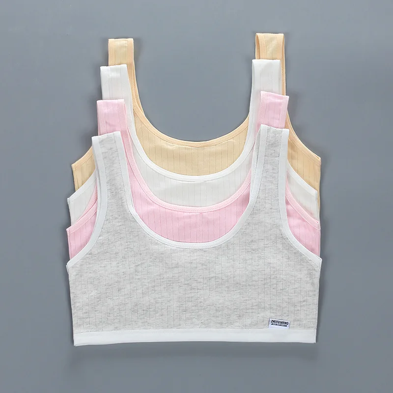 Training Bra Sports Bra Cotton Bra Girls Bra Cotton Striped Vest Young Girls Suspenders Double Layer Summer 8-16 Year Old