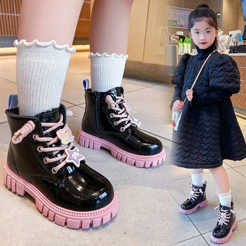 Winter Girls Ankle Boots 2023 New Fashion Princess Shoes for Girl Warm Plush Non-slip Boots for Kids Catwalk Casual Sports Shoes