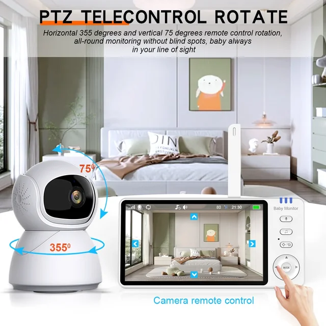 Smart Baby Monitor 5" LCD Screen ABM570 with Night Vision,2-Way Audio,Temperature Sensor & Lullabies,for Home Security 3500mAh 5