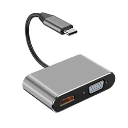 Versatile 4-in-1 Type C Adapter Hub with HDTV, VGA, USB 3.0, and PD Charging (Black)