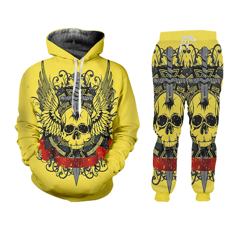 Men's Cool Skull Printing Men's Tracksuit 3d Hoodies Sweatshirt And Jogging Pants Two-piece Sets Hip Hop Chandals Man Wholesale