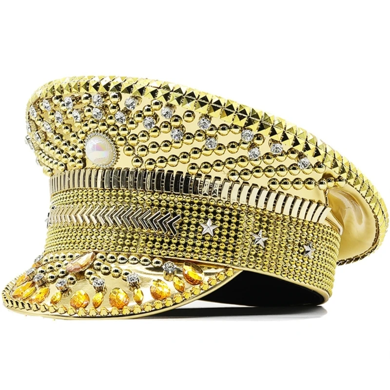

Studded Hat for Bride Cosplay Cap Blingbling PoliceHat Stage Performances Props MilitaryHat