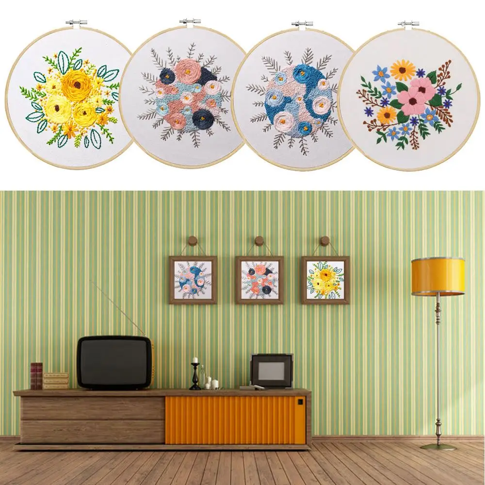 

1 Set Flowers Pattern Embroidery Kit DIY Handmade Crafts Cross Stitch Needlework Thread Suit Sewing Wall Decor Home Decoration