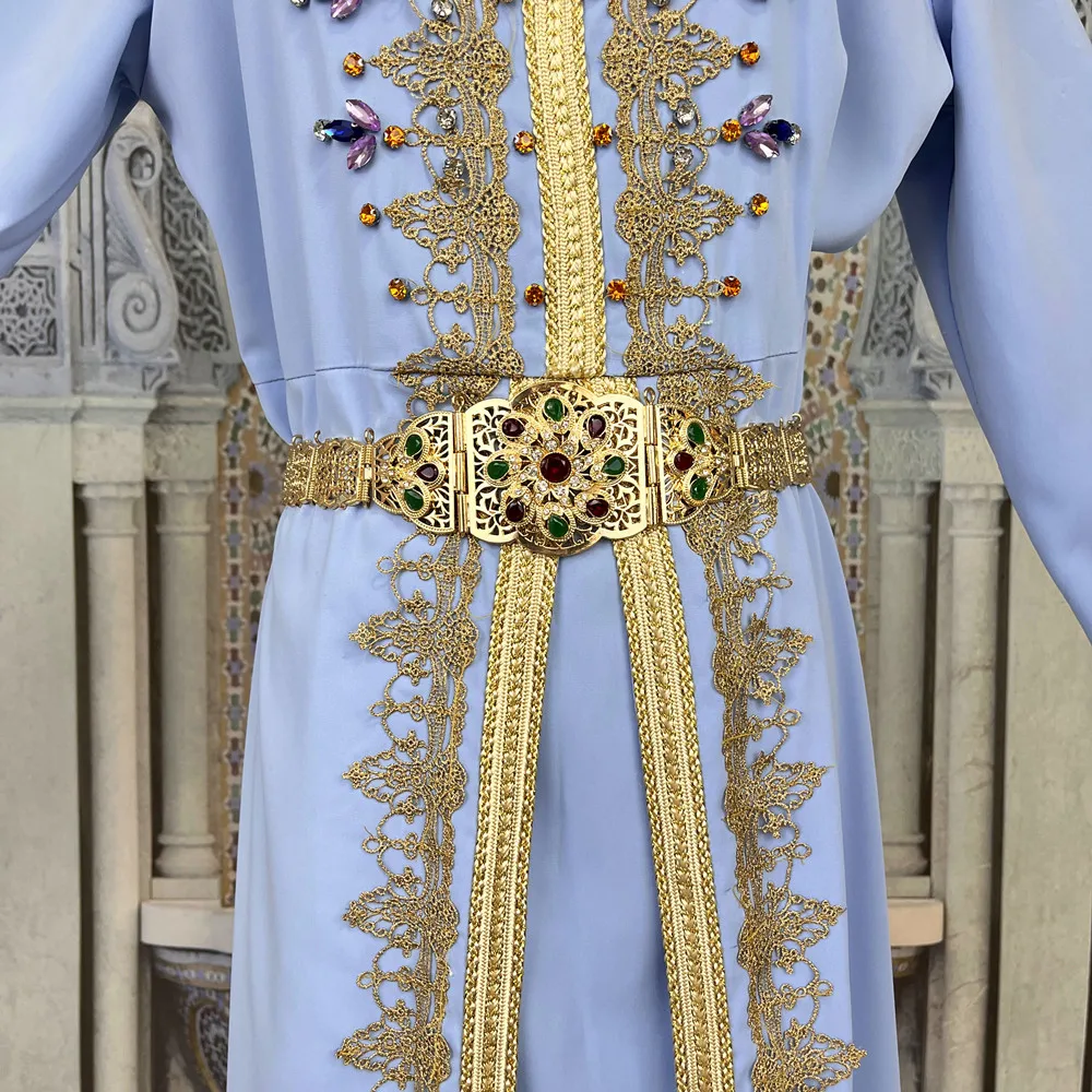 SUNSPICE MS fas k kaftan du un alt n ve gumu Metal kemer kad nlar icin rhinestone bel zinciri gelin elbise vucut tak