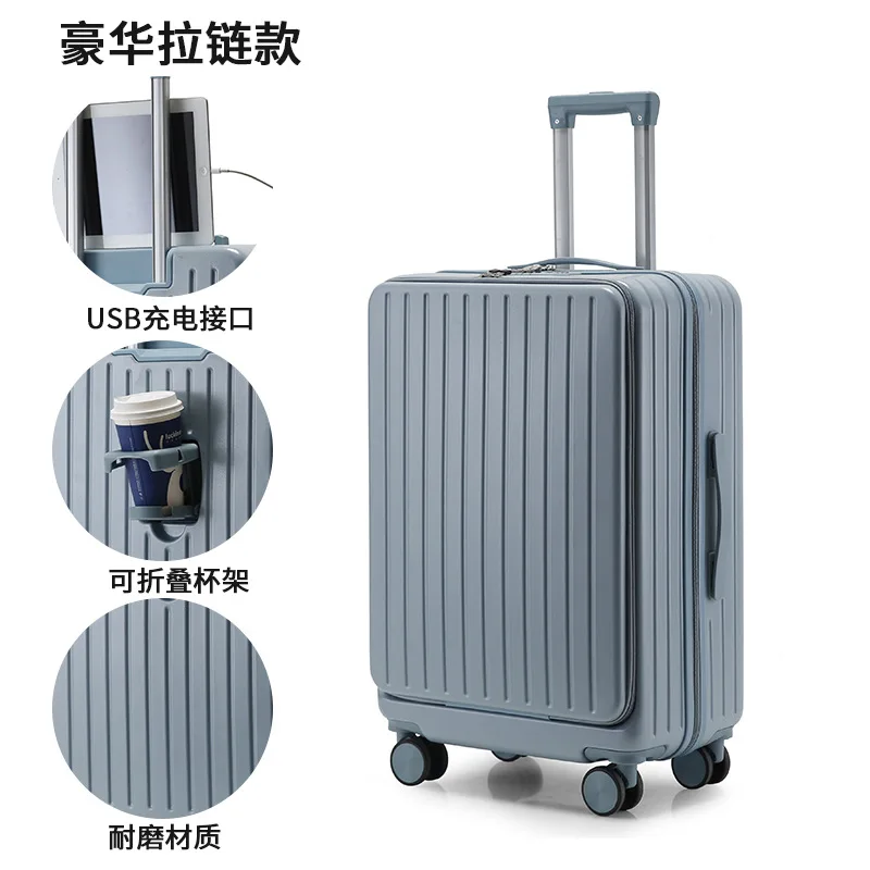 PLUENLI Multi-Functional Front Open Cover Aluminum Frame Luggage Portable Business Boarding Men's and Women's Trolley Suitcase