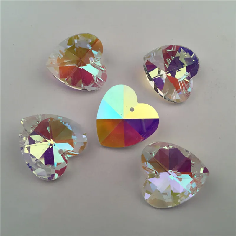 

Top Quality 50pcs Lovely 28mm AB Color Crystal Heart Faceted Pendants Colourful Glass Drop Ornaments Christmas Tree Decoration