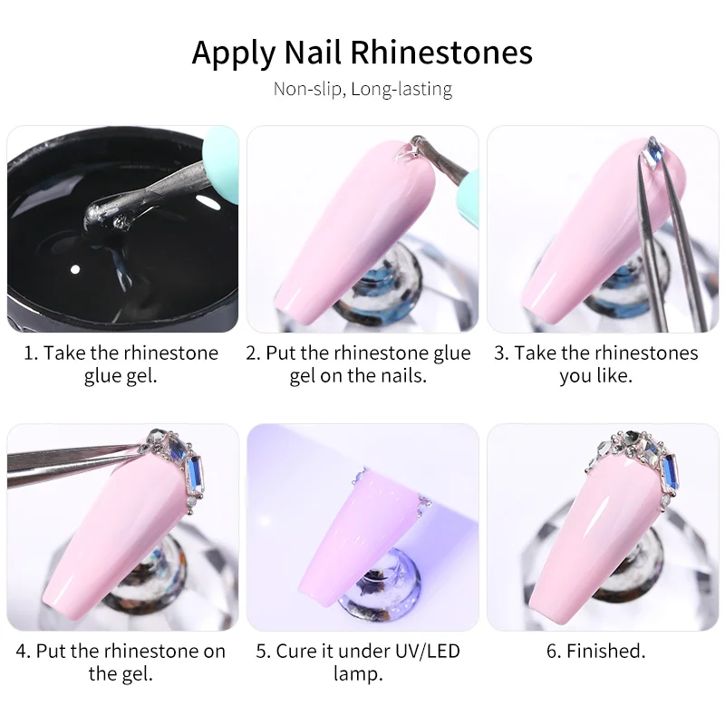 BORN PRTTY Nail Art Nail Gel Rhinestone Glue Gel For Sticky Drill Super Adhesive Crystal Gems Jewelry Decor UV Nail Polish Gel 6