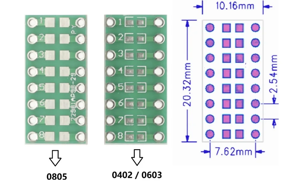 50PCS SMD 0805 0603 0402 to DIP Adapter Capacitor Resistor LED IC Adapter Socket Breakout Board