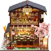 DIY Wooden Miniature Model Kit Japanese Sushi Store Casa Doll Houses 3D Puzzle Dollhouse With Furniture Lights for Friends Gifts 1