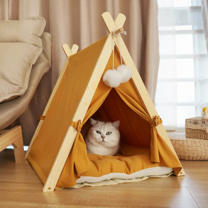HomePetTentHouseSolidWoodDogPuppyCatBedIndoorOutdoorTent
