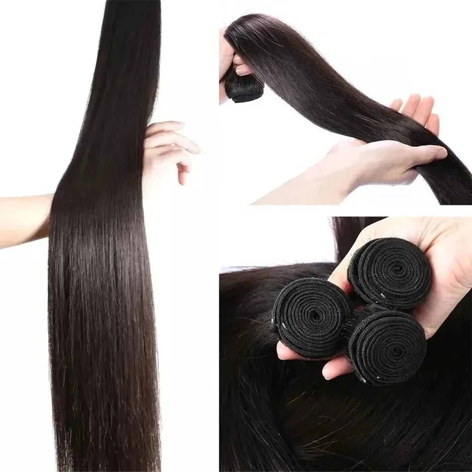 Human Hair Extensions Human Hair Bundles 40 44 Inch Bone Straight Brazilian Natural Black