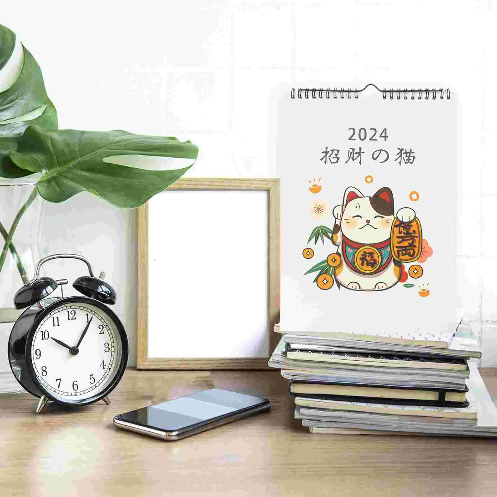 

2024 Wall Calendar Simple Style Office Note Planner Lucky Cat A4 Small Paper Delicate Monthly Planning Hanging