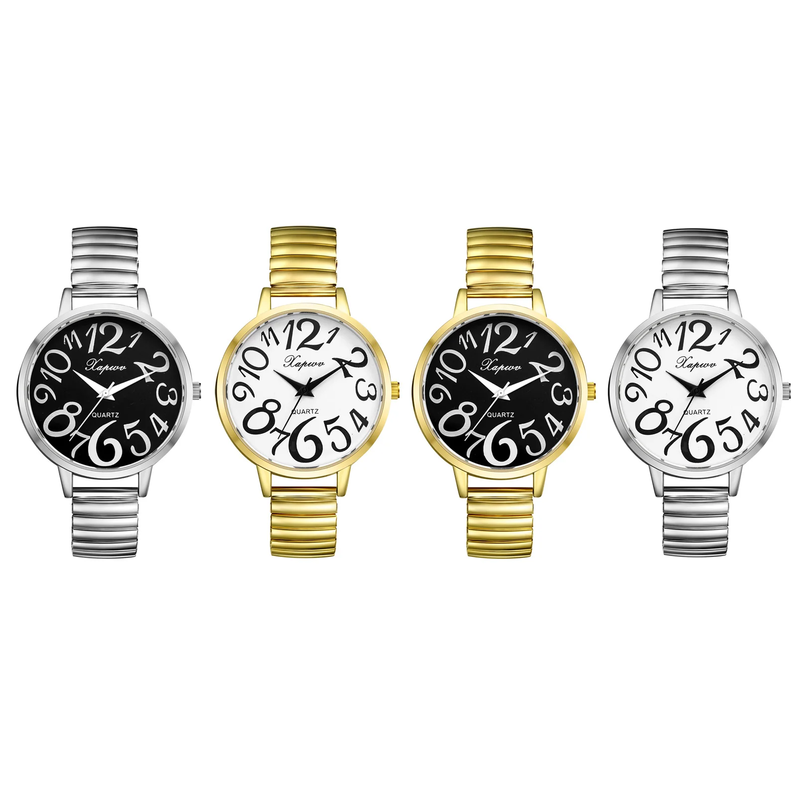 Lancardo Womens Ladies Large Numerals Big Dial Elderly Watch Stainless Steel Stretch Elastic Band Wristwatch Christmas Xmas Gift 2
