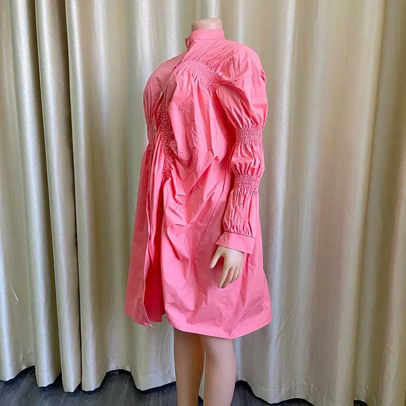 African Shirt Dresses For Women 2022 Button Lapel Folds Full Sleeve Robes Fashion Solid Color Loose African Midi Dress Vestidos african pants
