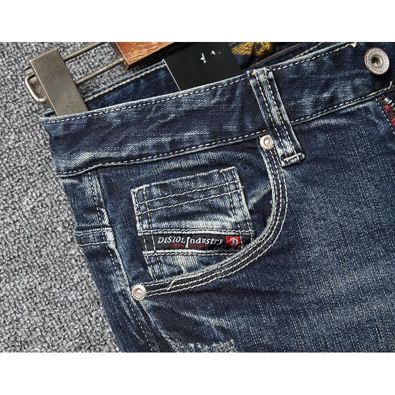 Street Fashion Men Jeans Retro Washed Blue Stretch Slim Fit Ripped Jeans Men Italian Style Vintage Designer Denim Pants Hombre